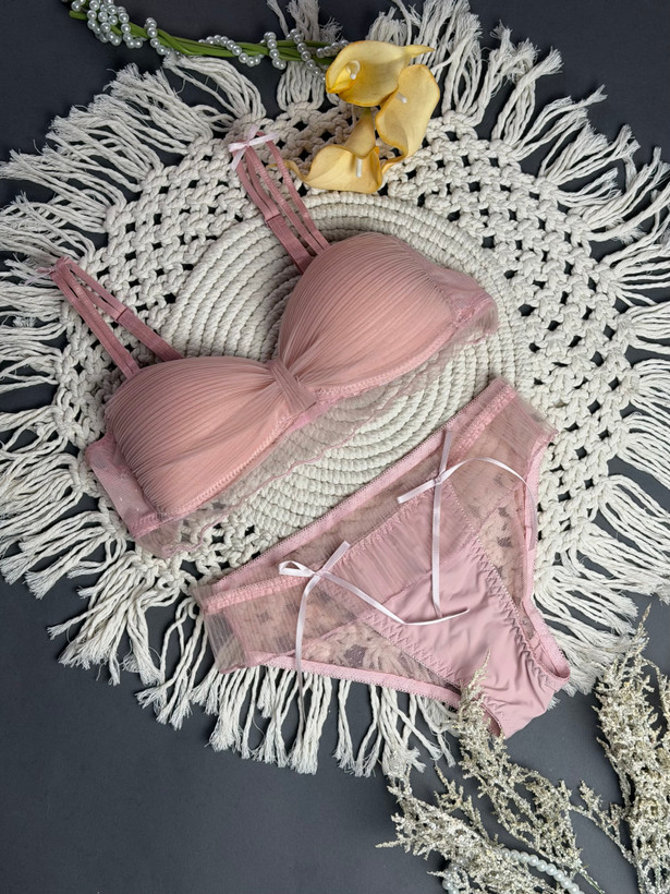 ست شورت و سوتین اسفنجی عروس صورتی