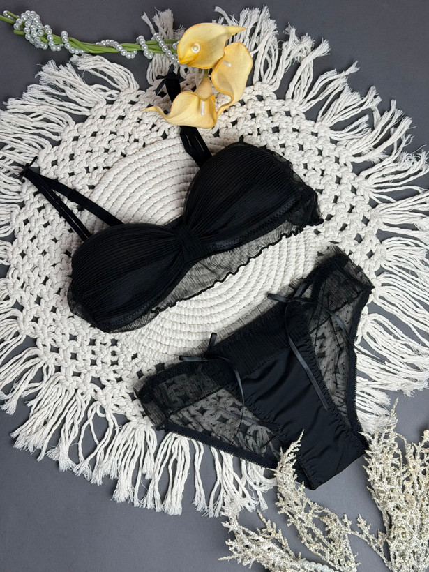 ست شورت و سوتین اسفنجی عروس مشکی