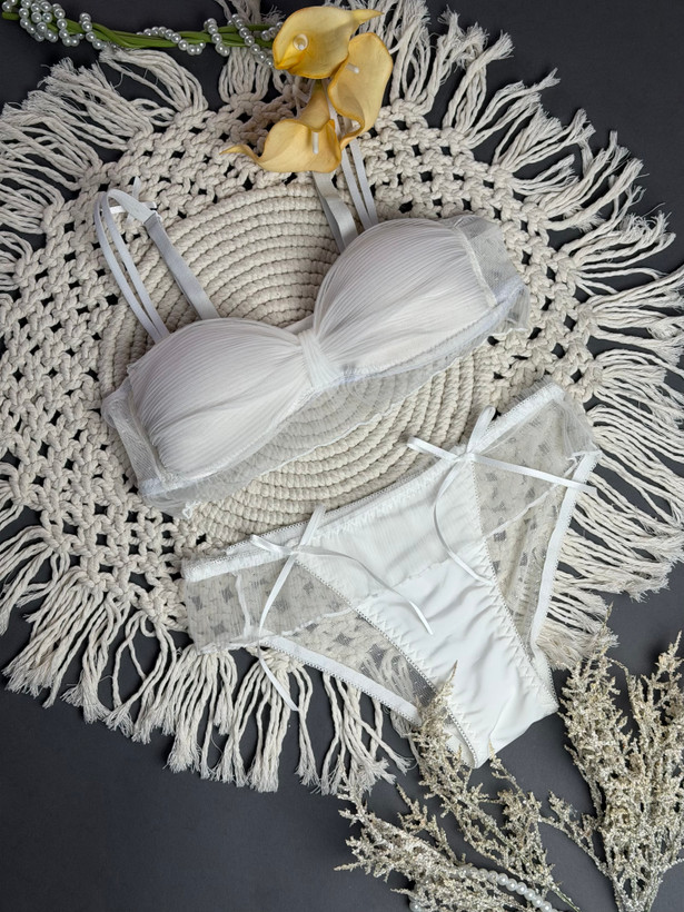 ست شورت و سوتین اسفنجی عروس سفید