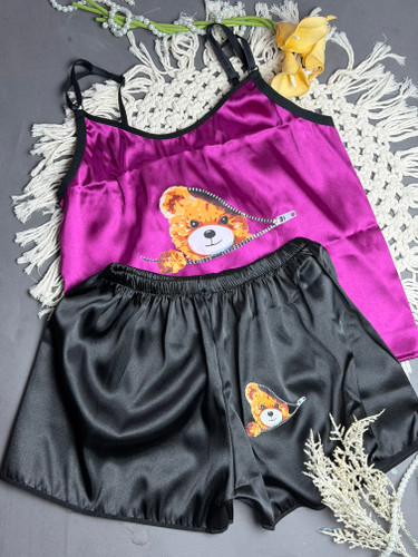 لباس خواب ست تاپ و شورت ساتن بند قابل تنظیم کد ۳۰۴۳